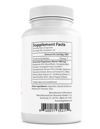 Bravenly Burn Glucose Health Support Dietary Supplements 60 Capsules Bundle of 3 — photo 2