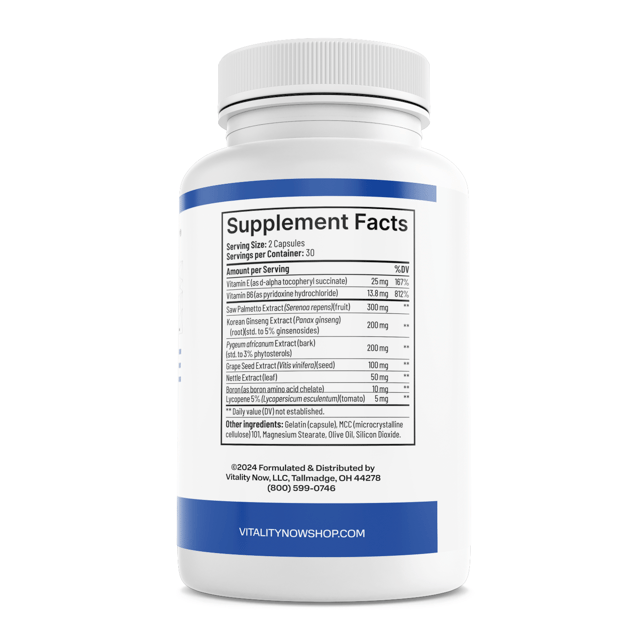 Vitality Now Youthful Prostate Health Support Dietary Supplement 60 Capsules