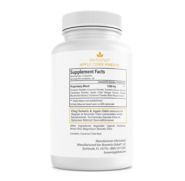 Bravenly Gold Turmeric Apple Cider Vinegar Dietary Supplement 60 Capsules — photo 2